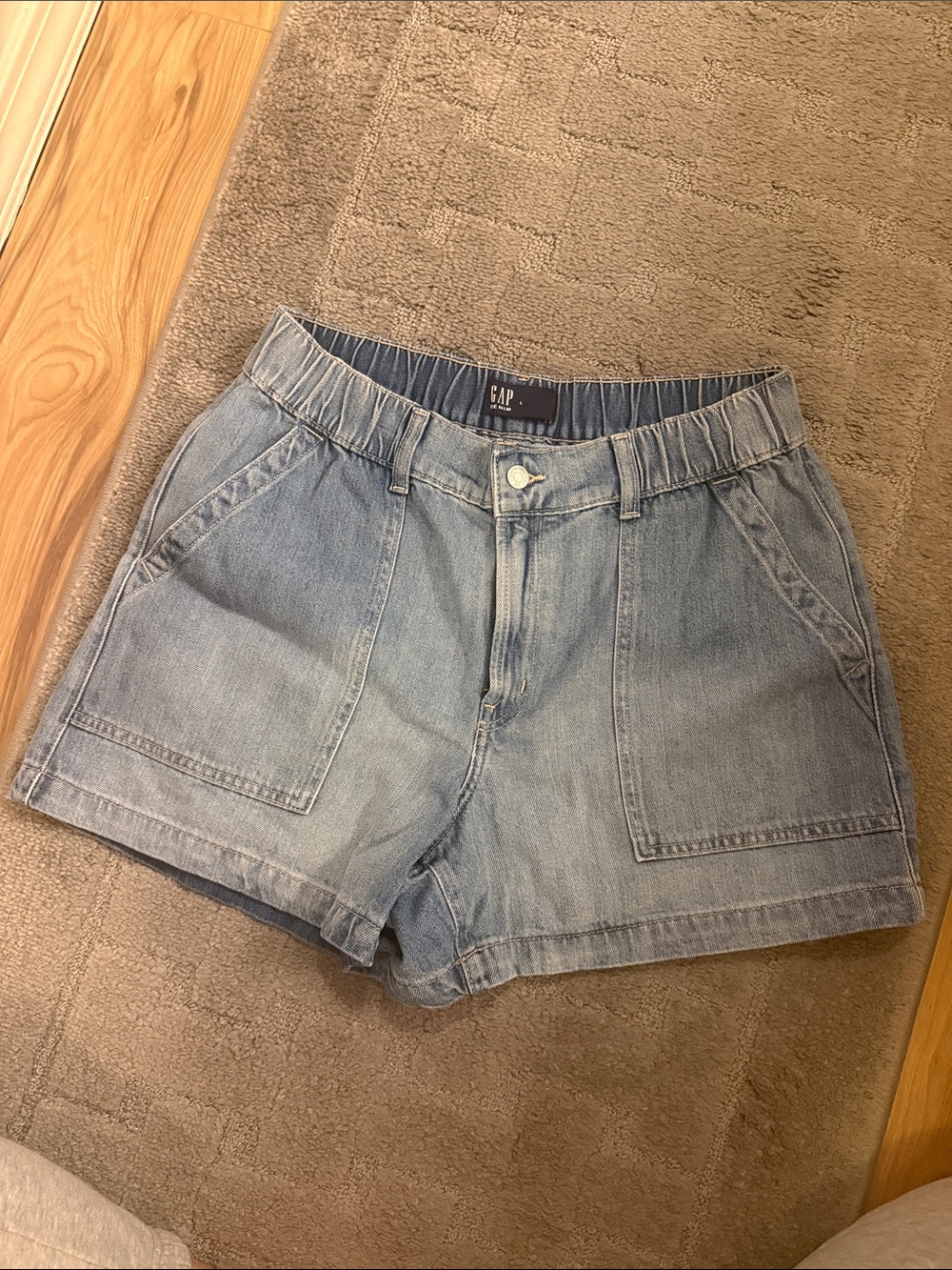 GAP Light Blue Denim Elastic-Waist Utility Shorts